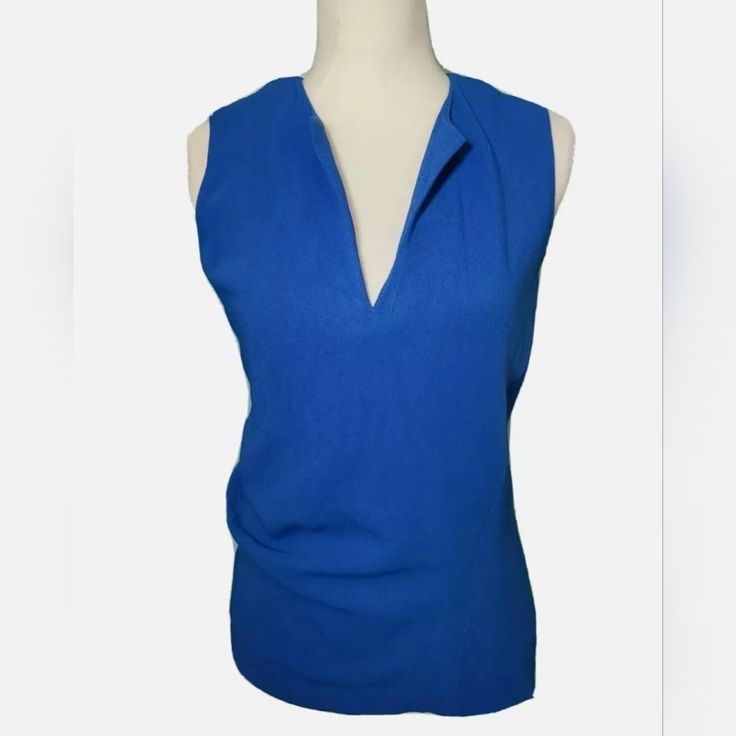 Reed Krakoff Cobalt Blue V Neck Sleeveless Blouse Azimetric Made Italy Size 4